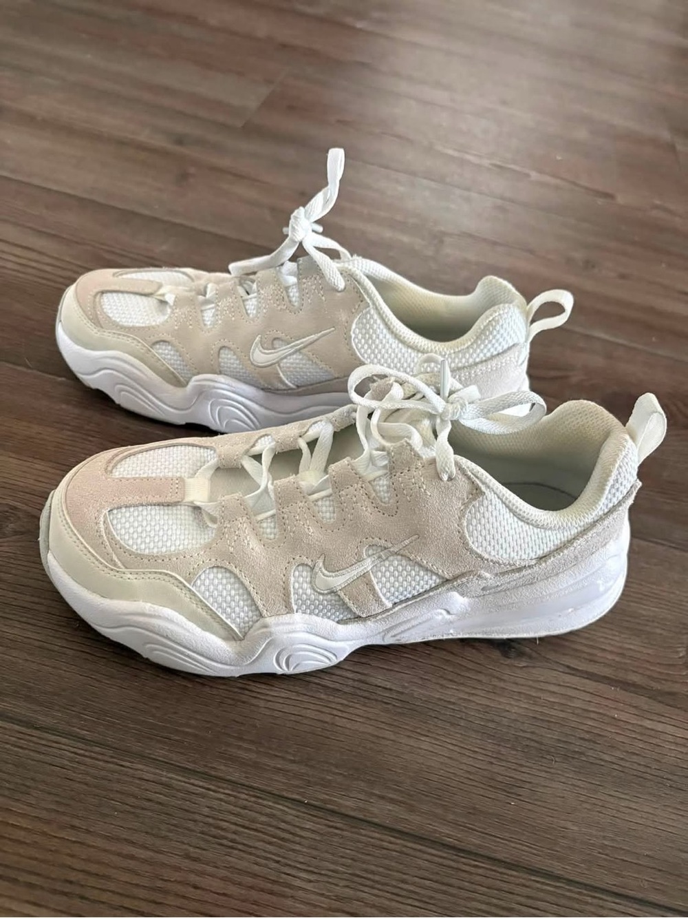 Nike Beige and White Chunky Low-Top Sneakers